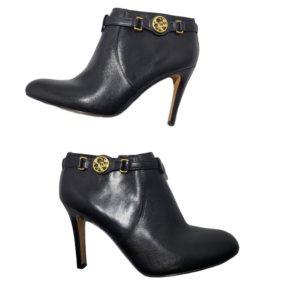 Black Ankle Booties Coach Salene Soft Leather with Stilleto Heels - Picture 3 of 11